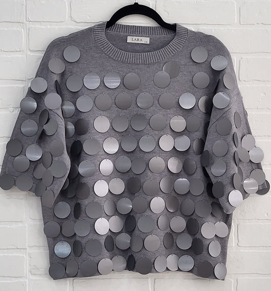 Lara Sequined Discs Short Sleeve Top