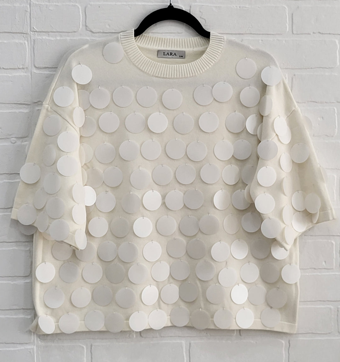 Lara Sequined Discs Short Sleeve Top