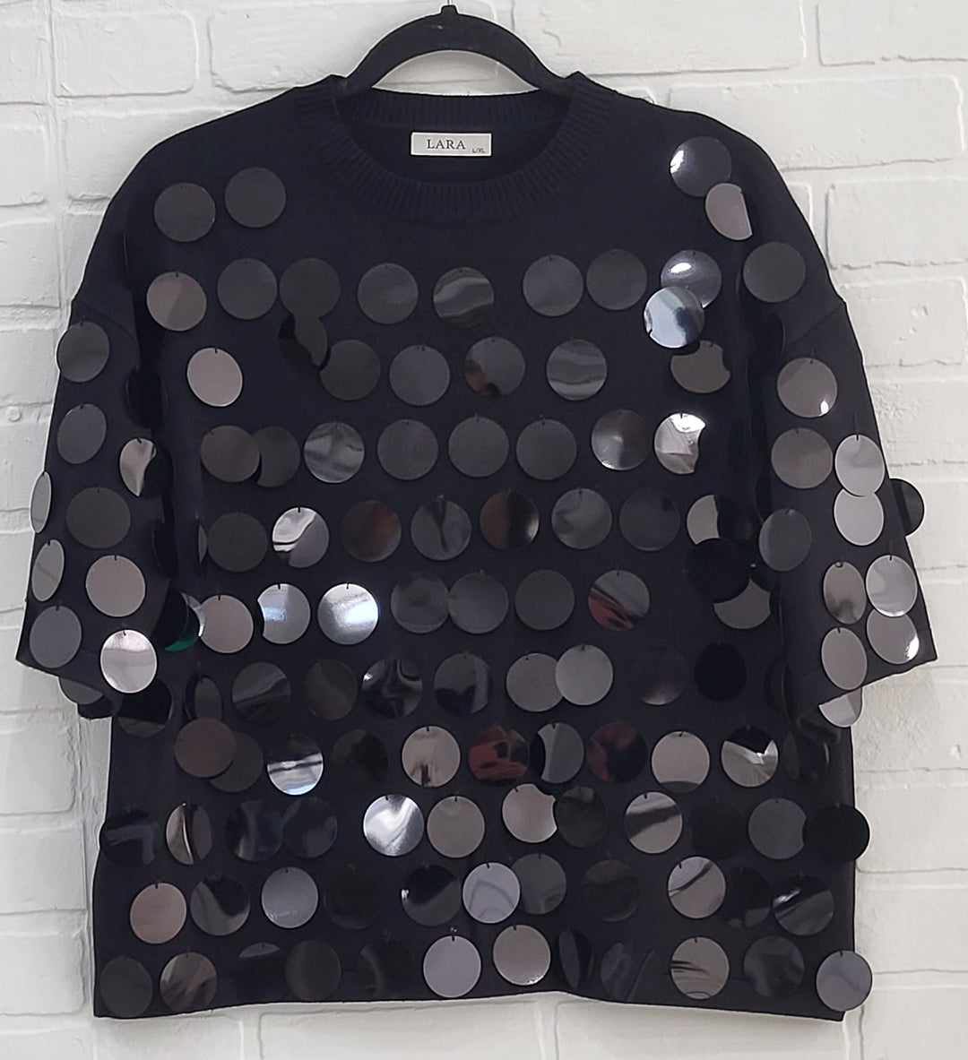 Lara Sequined Discs Short Sleeve Top