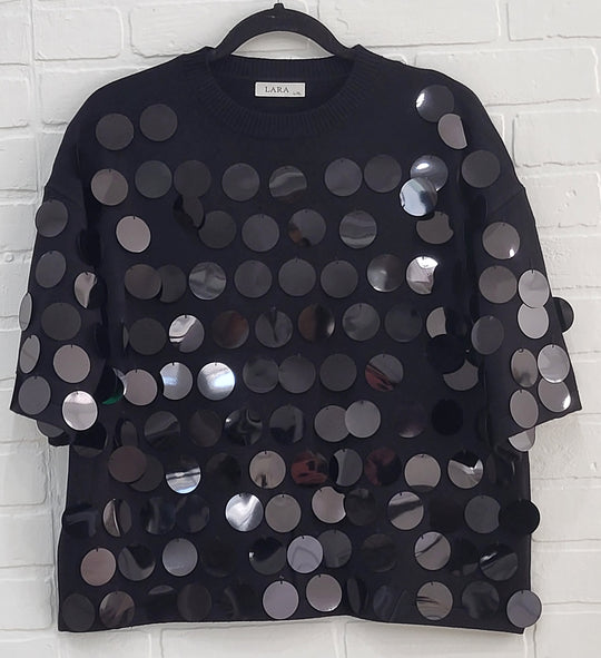 Lara Sequined Discs Short Sleeve Top