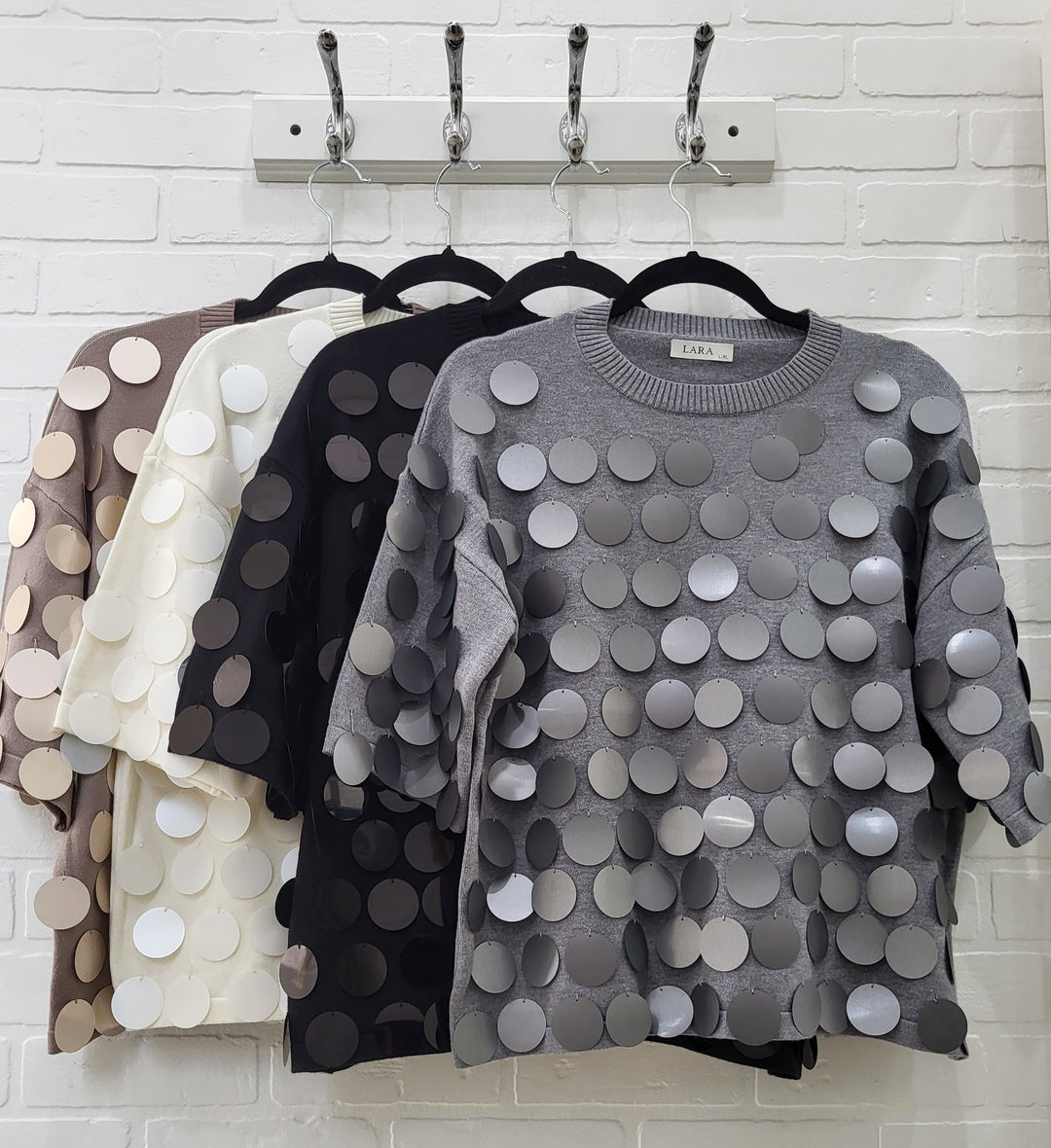 Lara Sequined Discs Short Sleeve Top