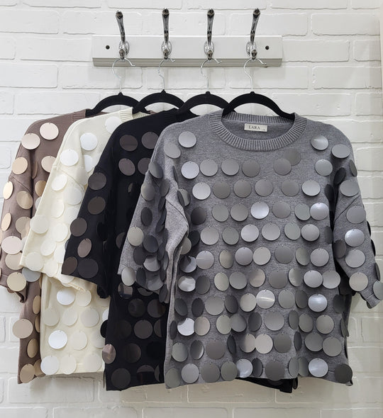 Lara Sequined Discs Short Sleeve Top