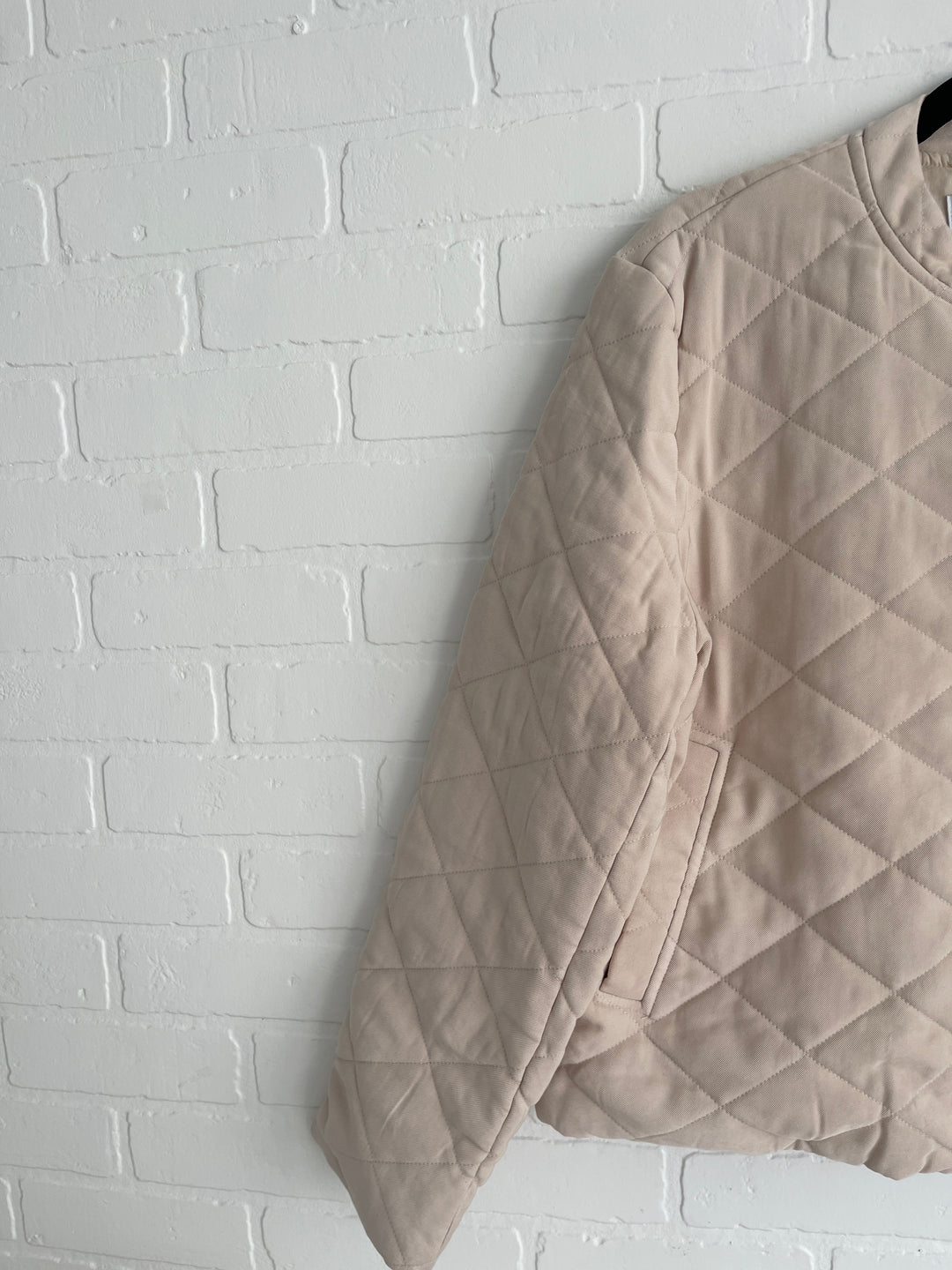 Beige Quilted Bomber Jacket