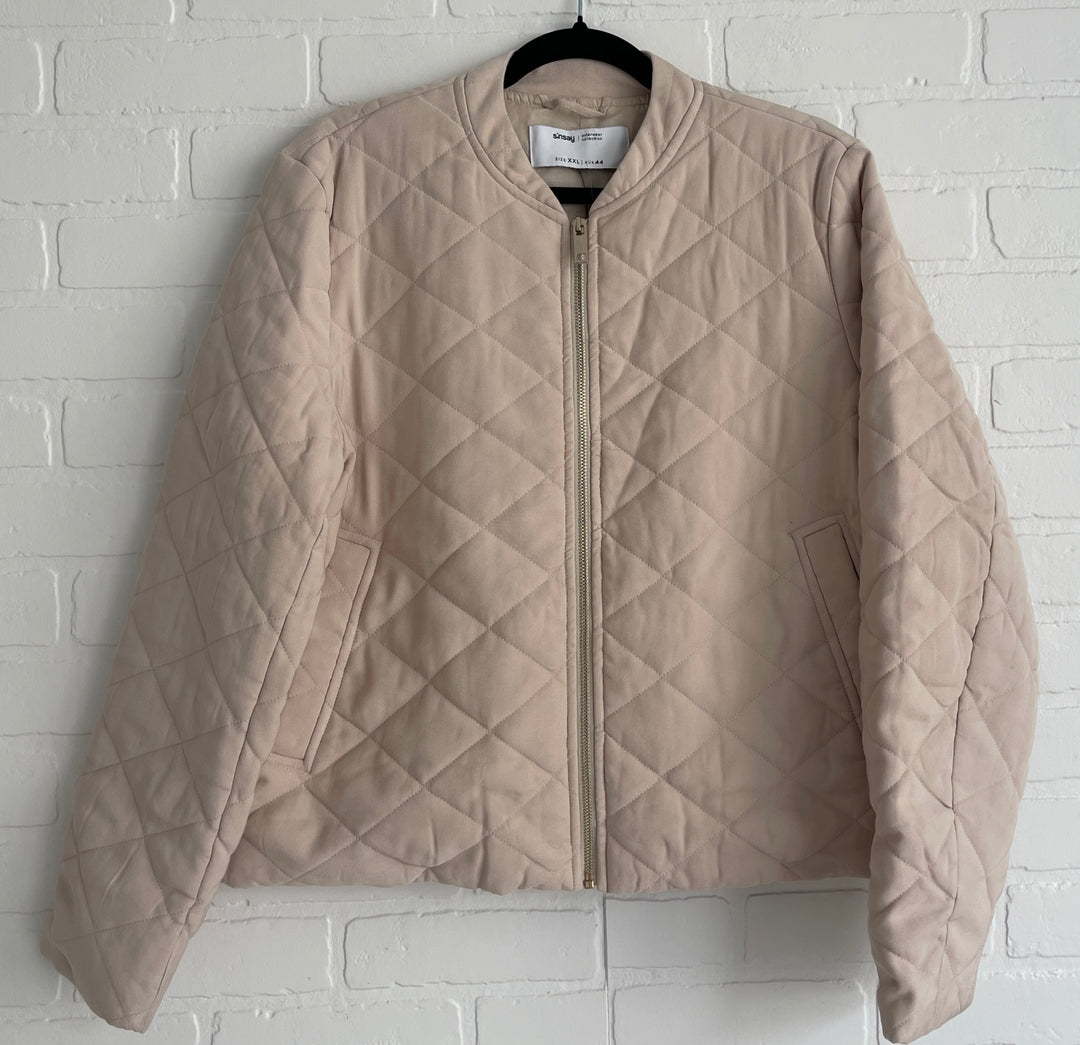 Beige Quilted Bomber Jacket