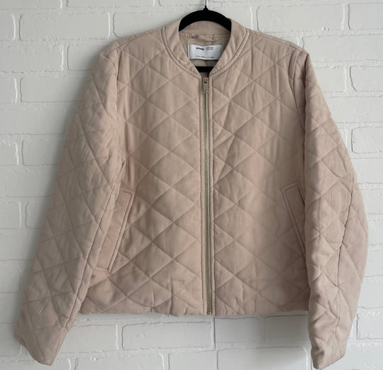 Beige Quilted Bomber Jacket