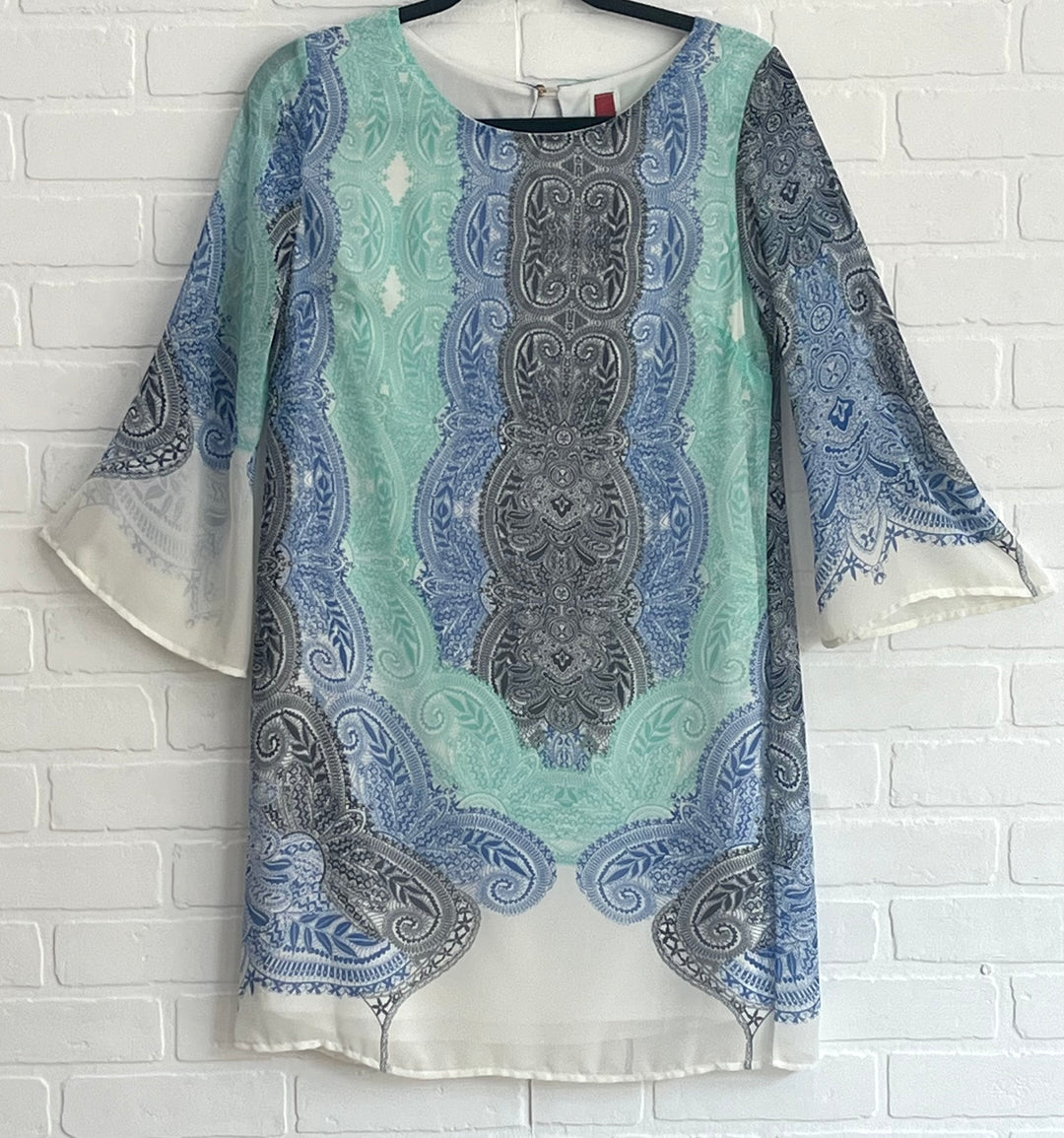 Paisley Print Tunic Dress with Bell Sleeves