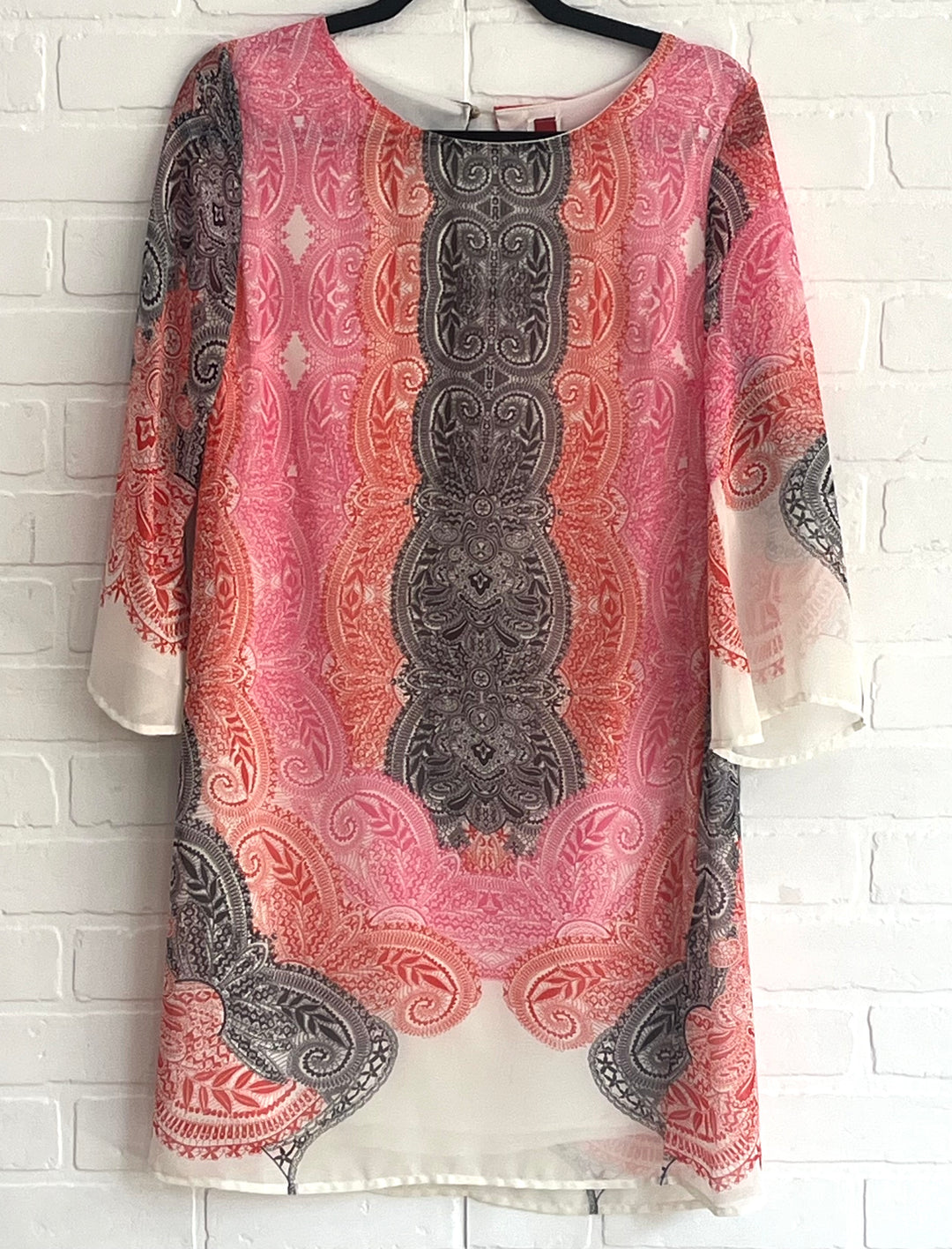 Paisley Print Tunic Dress with Bell Sleeves