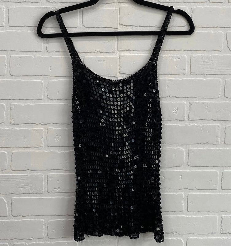 Black Sequenced Swoop Neck Shirt