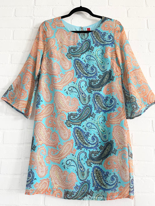 Paisley Print Tunic Dress with Bell Sleeves
