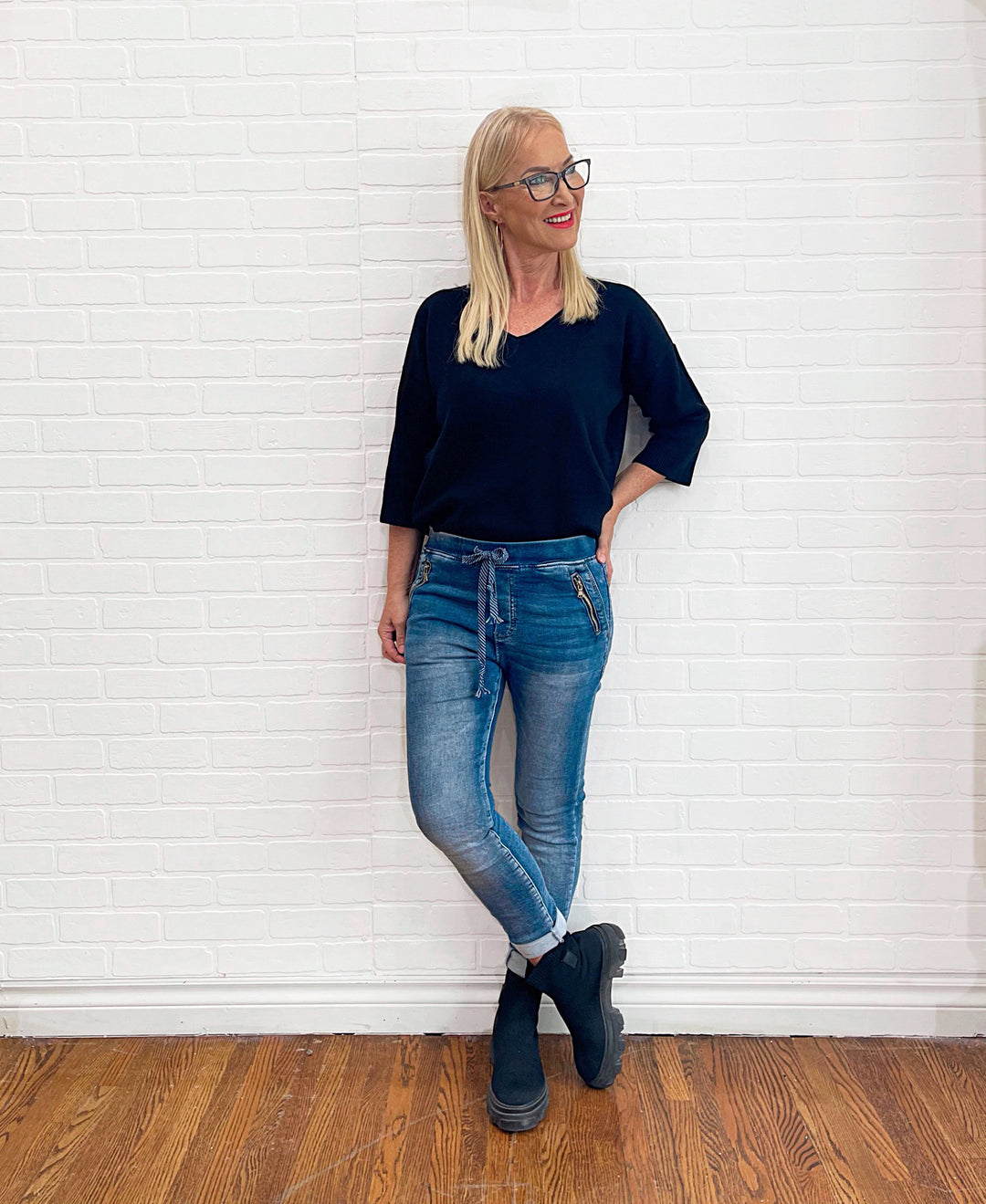 Jean joggers with zipper detail