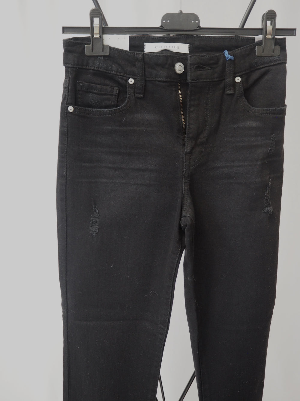 High-Waisted Distressed Black Jeans