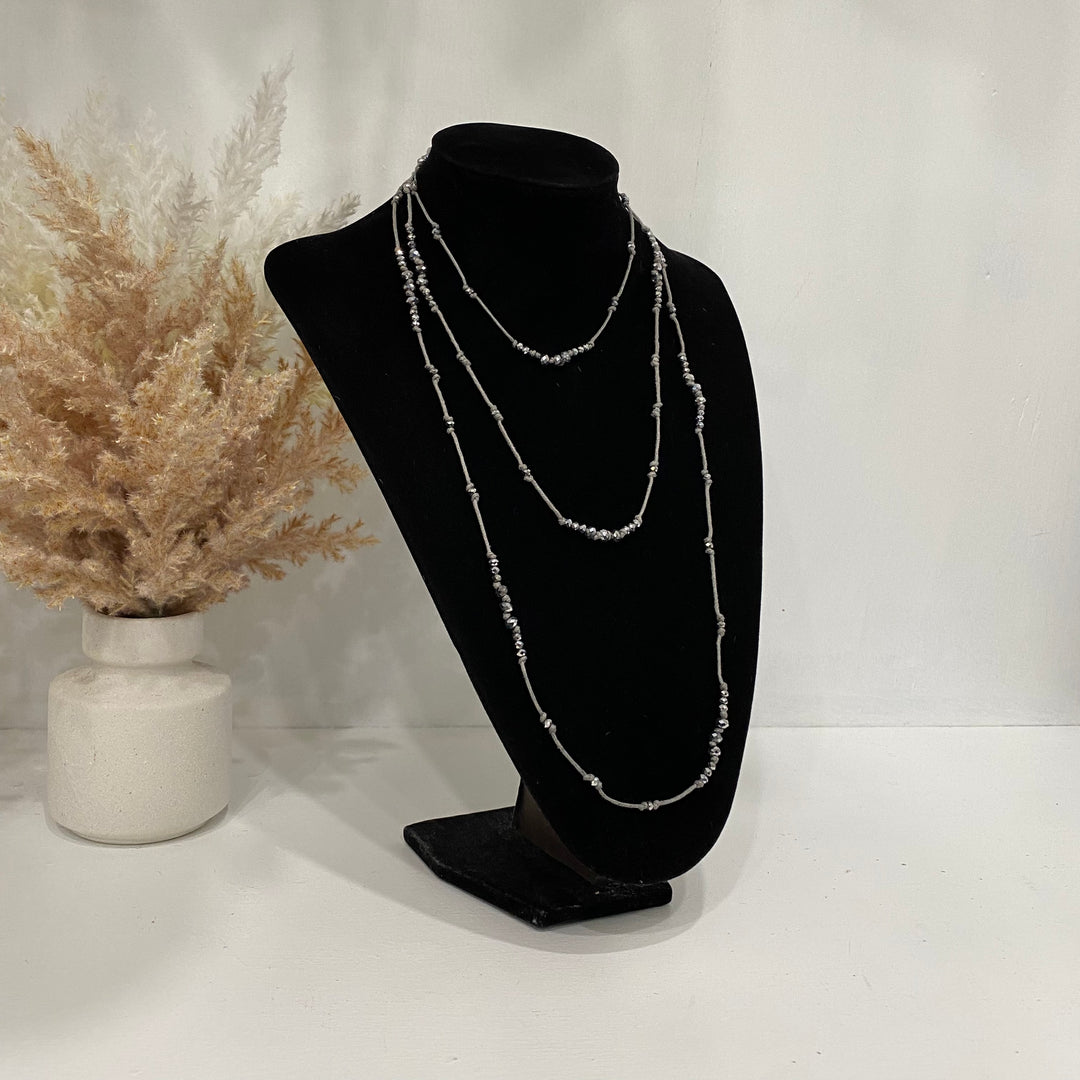 Long Collier En Argent Avec Pierres Asymétriques