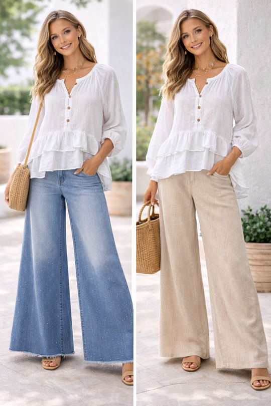 Santorini Linen Ruffle Blouse