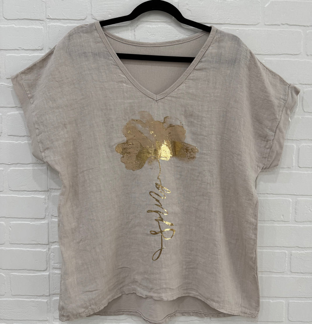 Golden Iris Linen Blend Top | Made in Italy