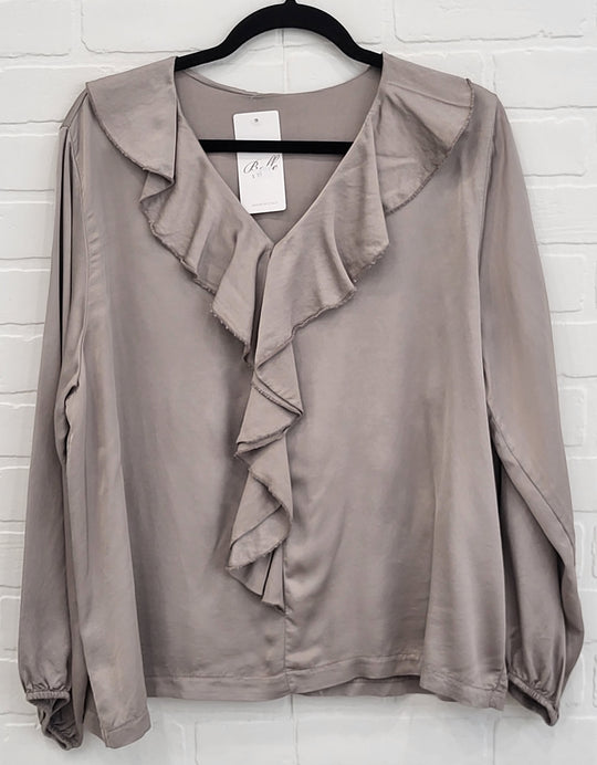 Satin Ruffle Blouse – Floral & Solid Options