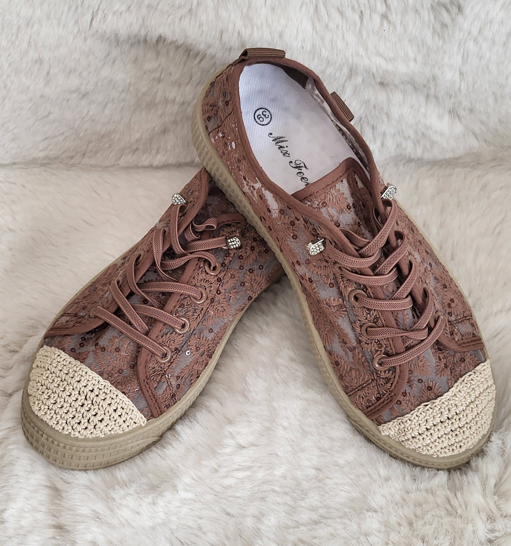 Embroidered Lace up Sneakers