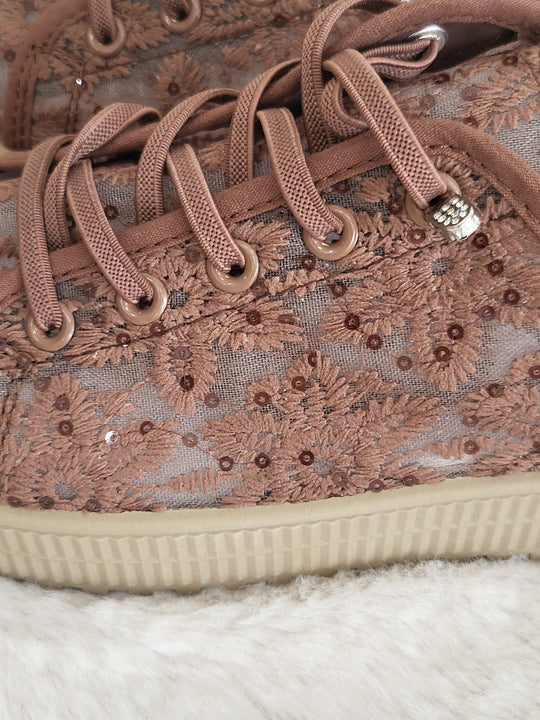 Embroidered Lace up Sneakers