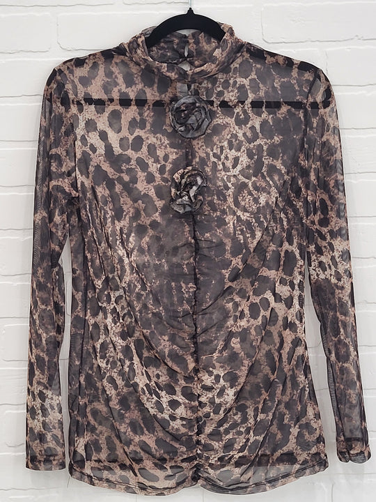 Leopard print mesh top