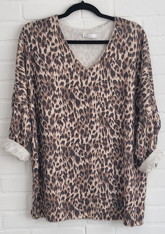 Animal print v-neck sweater