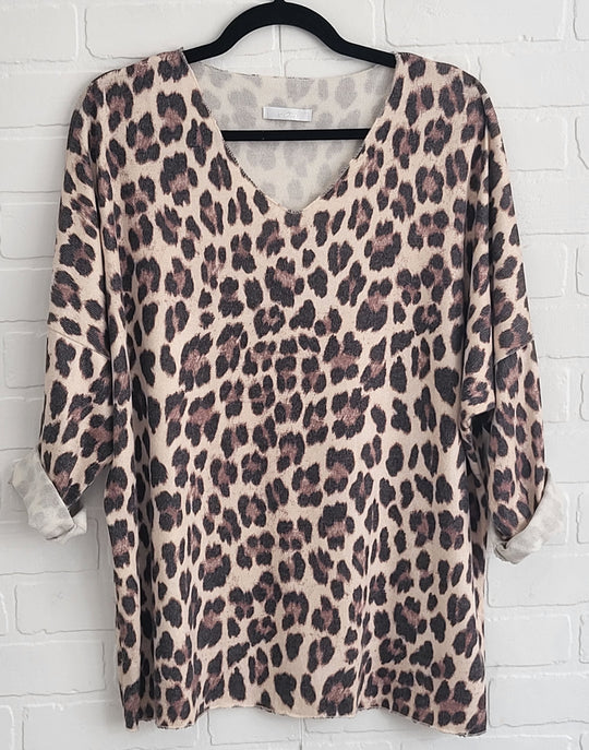 Animal print v-neck sweater