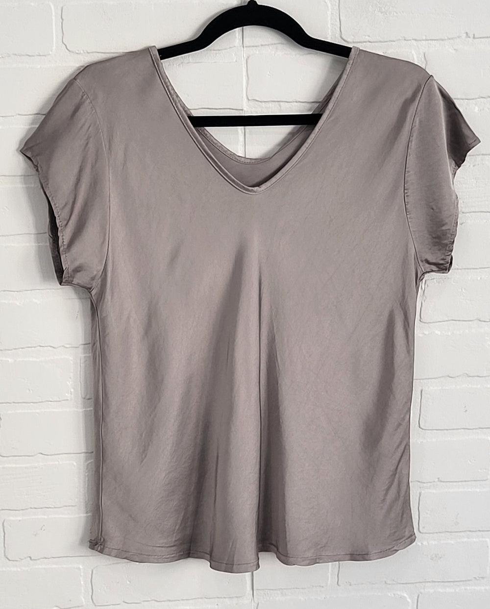 Belle Satin short sleeve V neck top