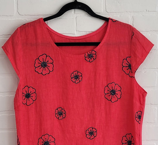 Embroidered Pansies Linen Dress