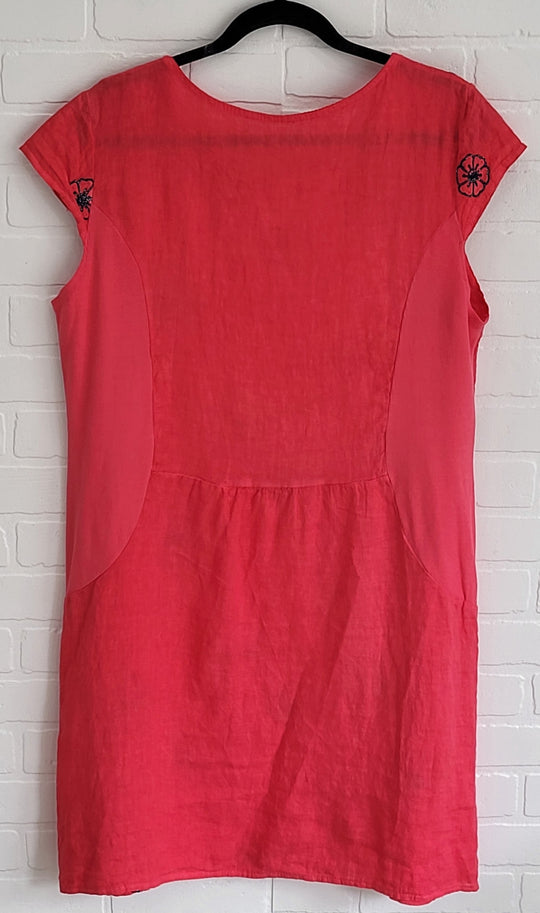 Embroidered Pansies Linen Dress