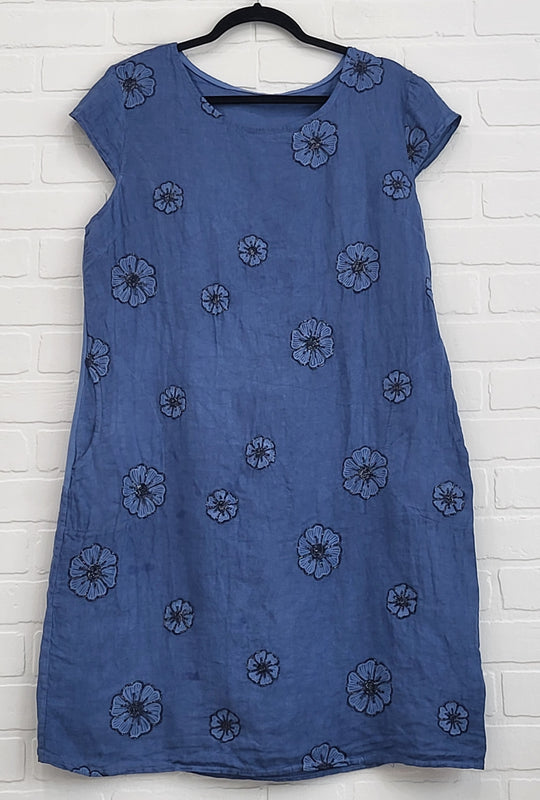 Embroidered Pansies Linen Dress