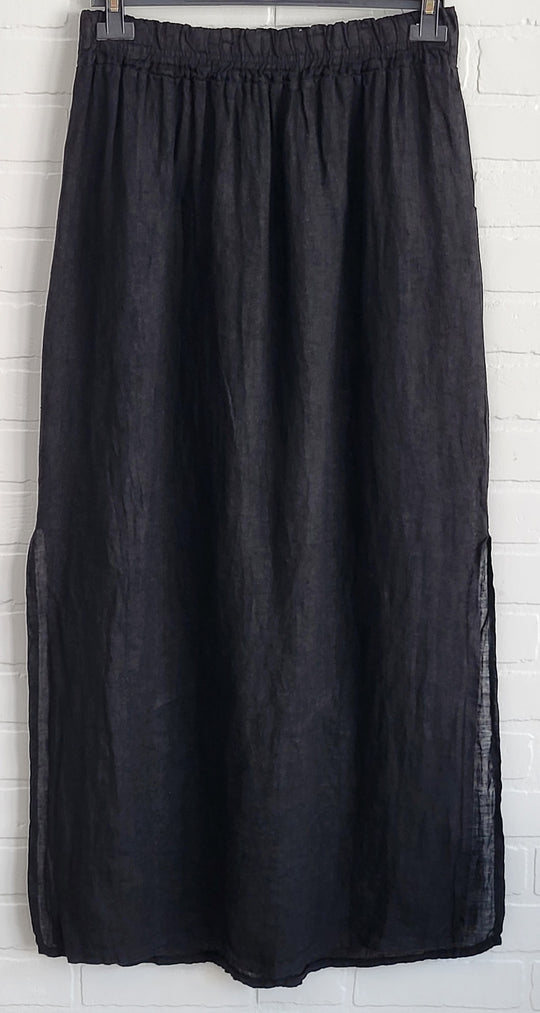 Long Linen Side Slids Skirt
