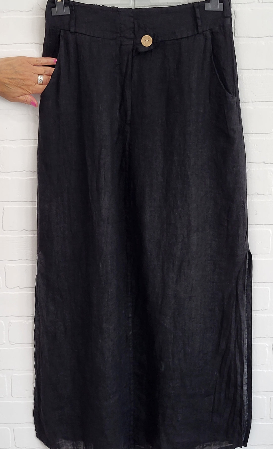 Long Linen Side Slids Skirt