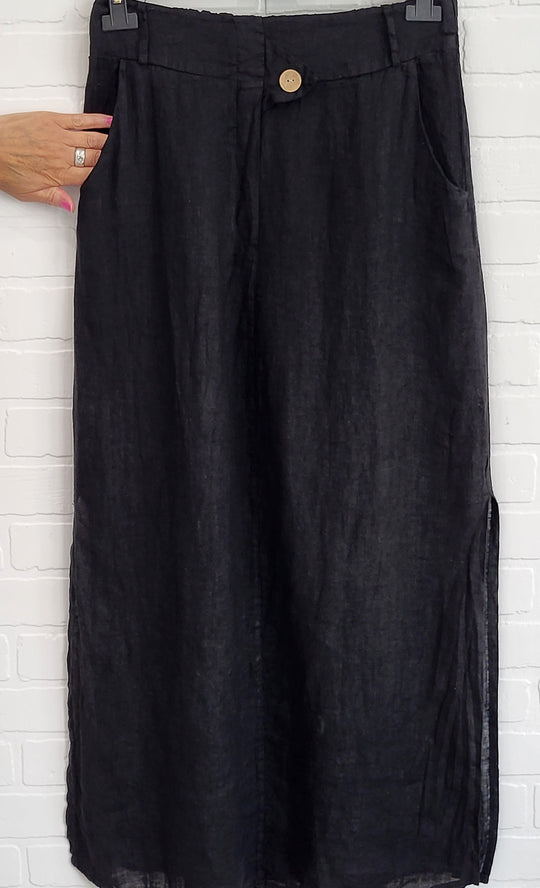 Long Linen Side Slids Skirt
