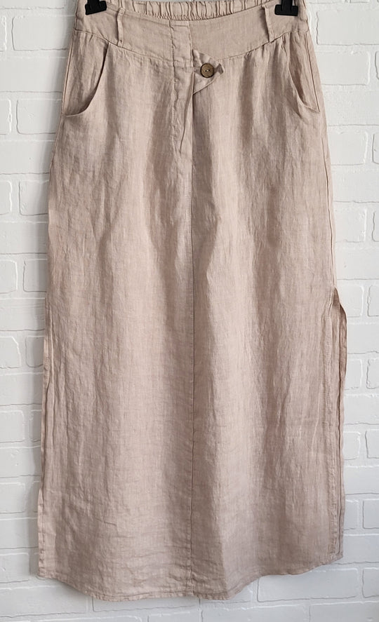Long Linen Side Slids Skirt