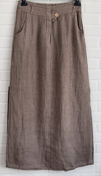 Long Linen Side Slids Skirt