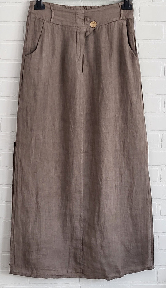Long Linen Side Slids Skirt