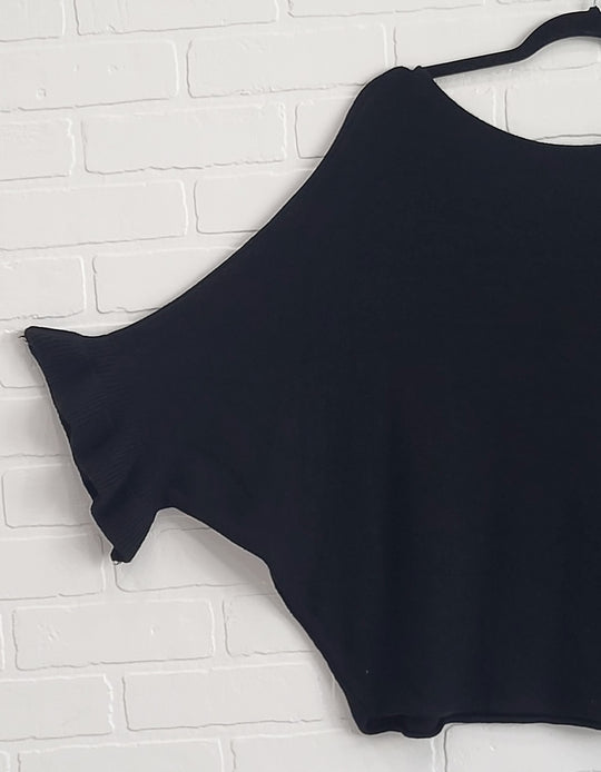 Solid Batwing 3/4 Ruffle Sleeve  Knit Top