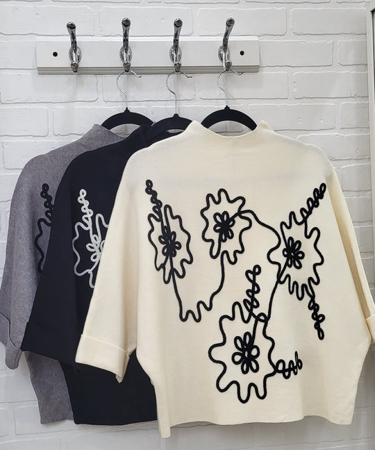 Sweater with Wite & Black Floral Design