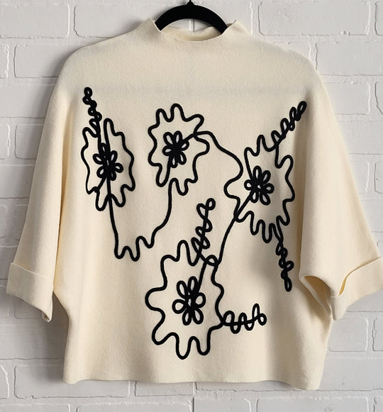 Sweater with Wite & Black Floral Design