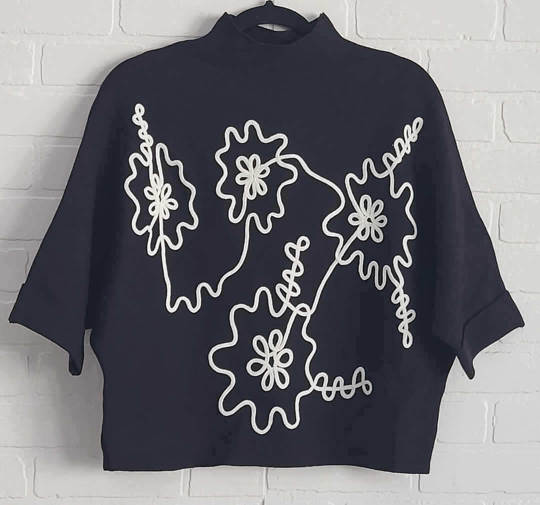 Sweater with Wite & Black Floral Design