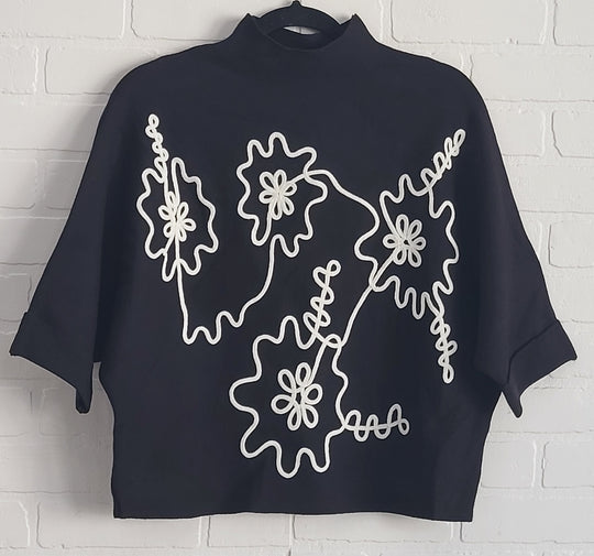 Sweater with Wite & Black Floral Design