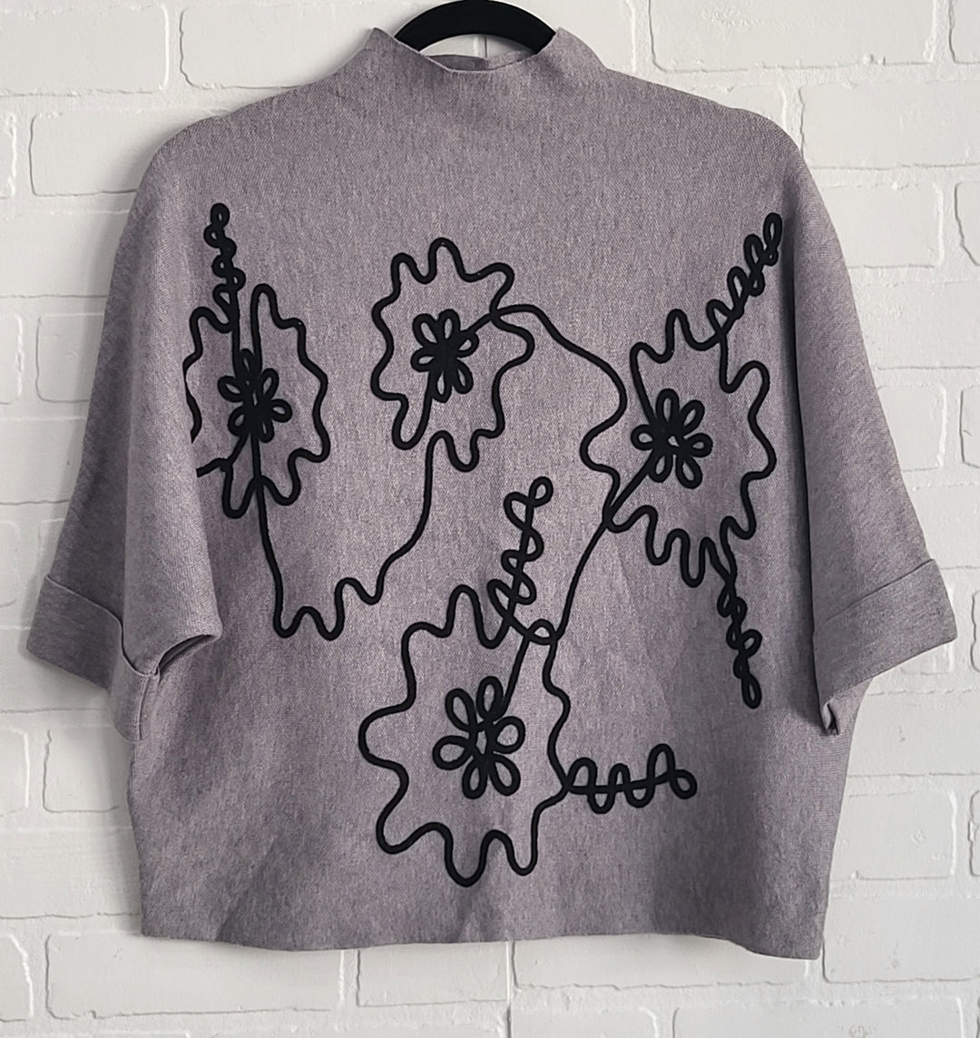 Sweater with Wite & Black Floral Design
