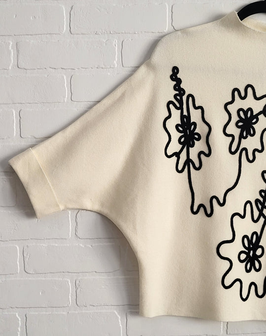 Sweater with Wite & Black Floral Design