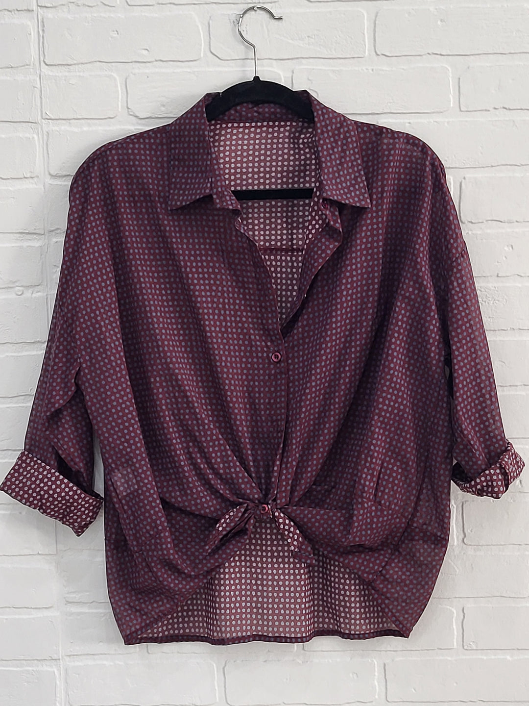 Polka Dot Cotton Button-Down Blouse