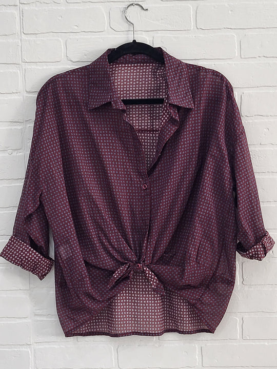 Polka Dot Cotton Button-Down Blouse