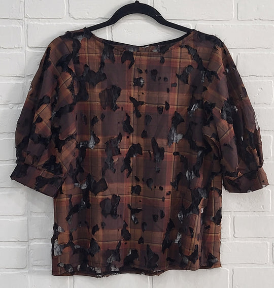 3D Laser-Cut Plaid Illusion Top