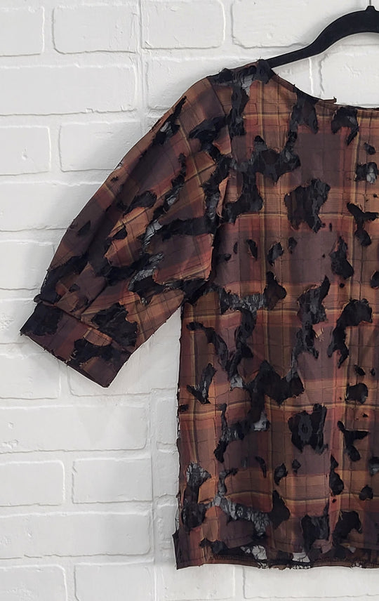 3D Laser-Cut Plaid Illusion Top
