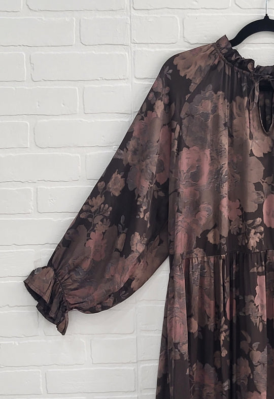 Floral Satin Midi Dress