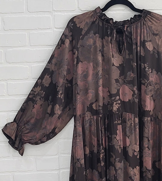 Floral Satin Midi Dress