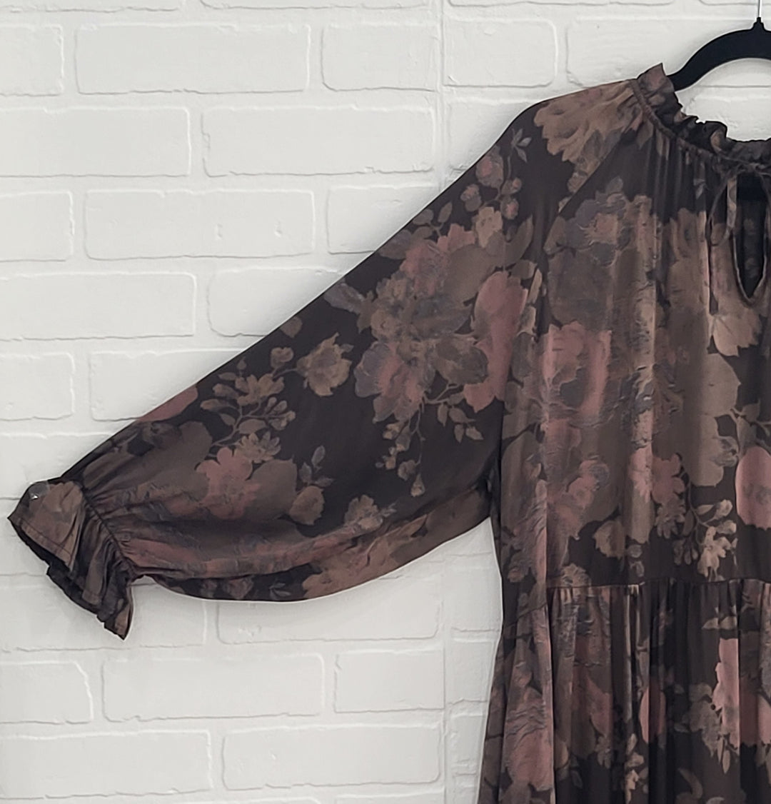 Floral Satin Midi Dress