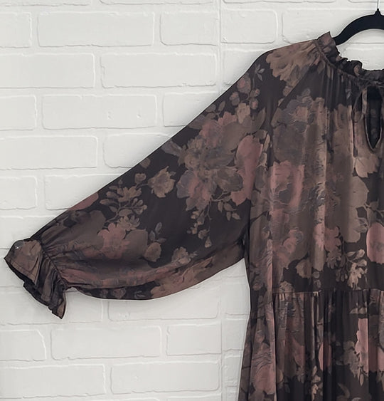 Floral Satin Midi Dress