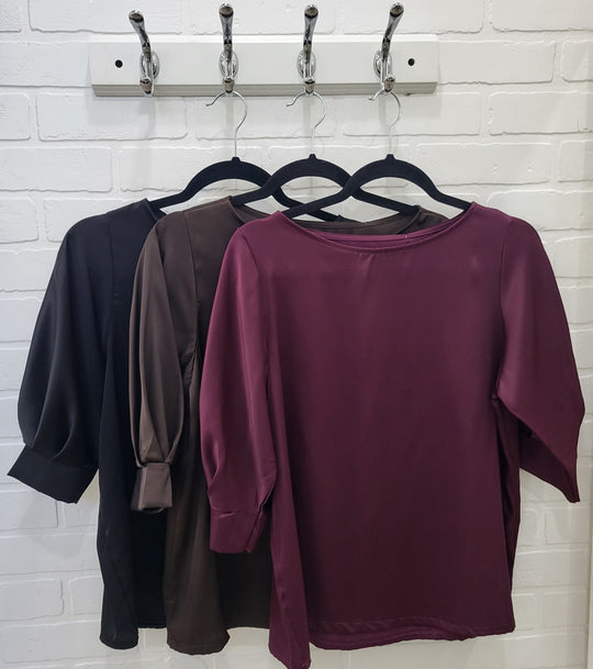 Satin Elegance 3/4 Sleeve Blouse